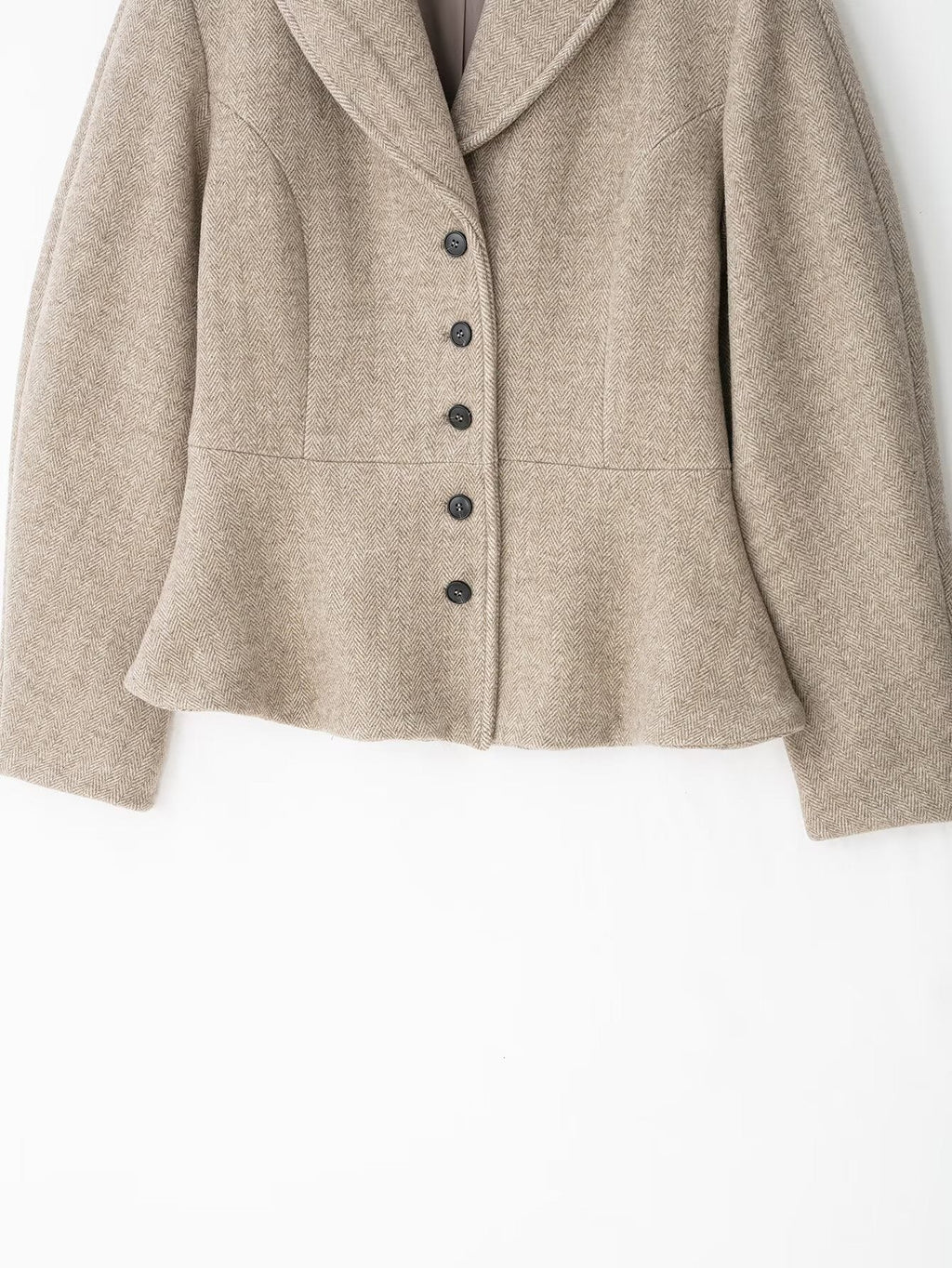 Béatrice Herringbone Shawl-Collar Peplum Jacket