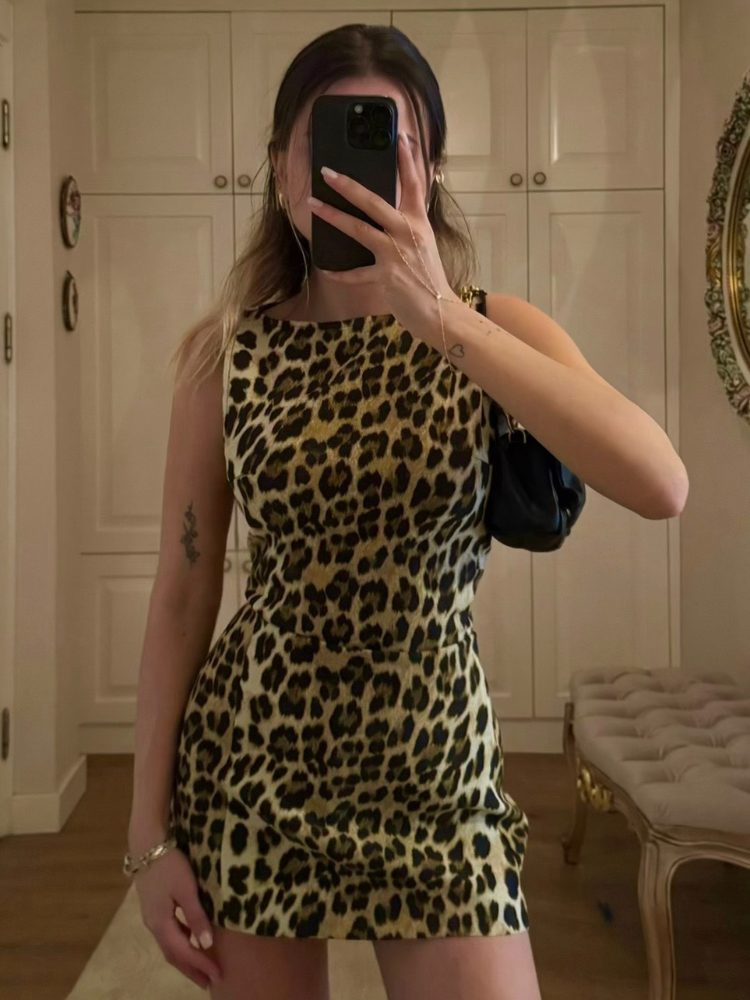 Mach & Aliza Leopard Print Mini Dress