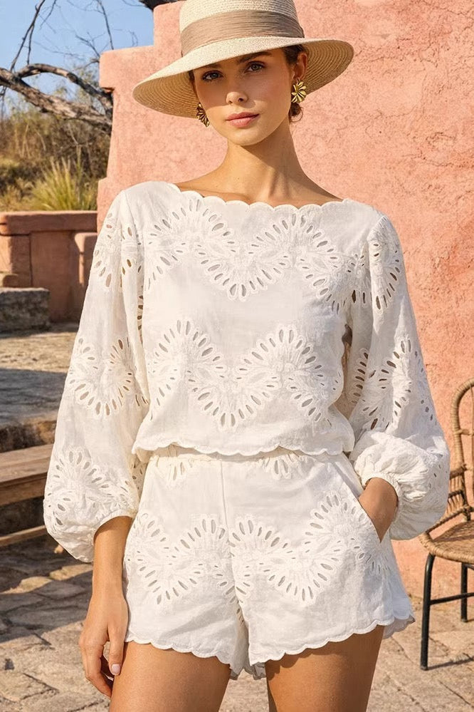 Colette Broderie Shorts Set in white