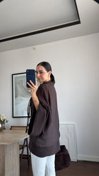 Ninon sheer kimono shirt in camel