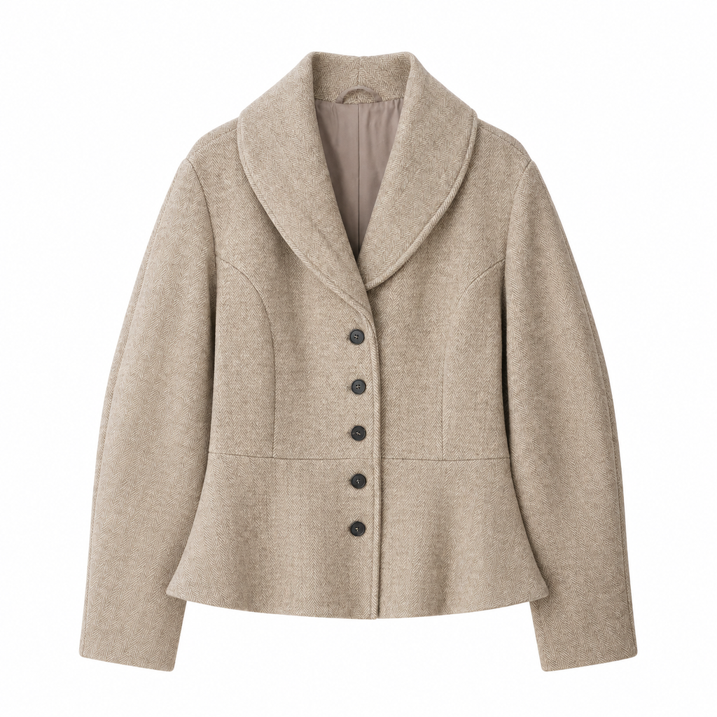 Béatrice Herringbone Shawl-Collar Peplum Jacket