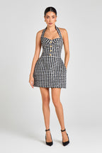 Béatrice Tweed Halter Button Mini Dress