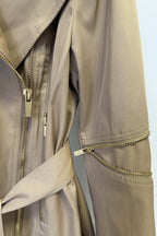 Vintage Century Belted Zip-Detail Long Trench in Khaki