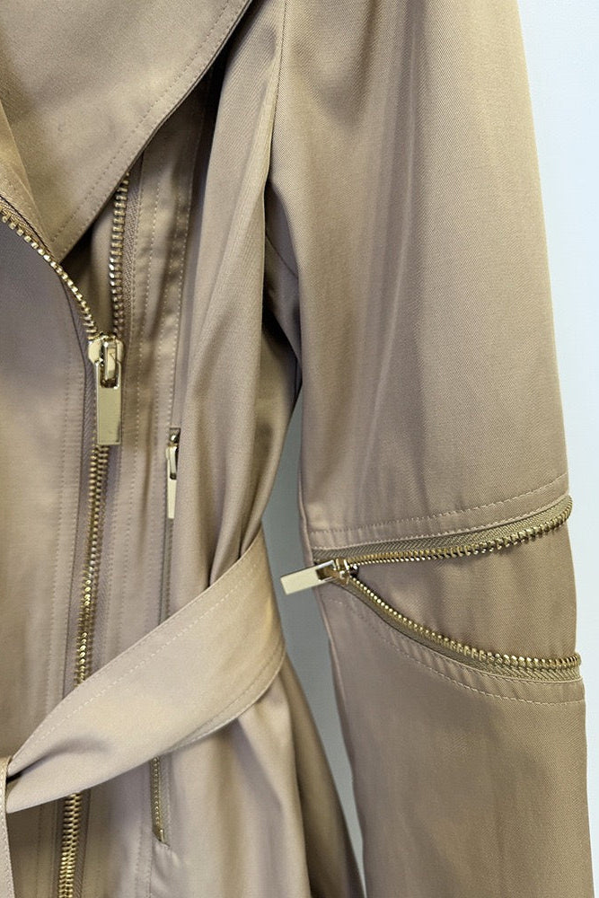 Vintage Century Belted Zip-Detail Long Trench in Khaki