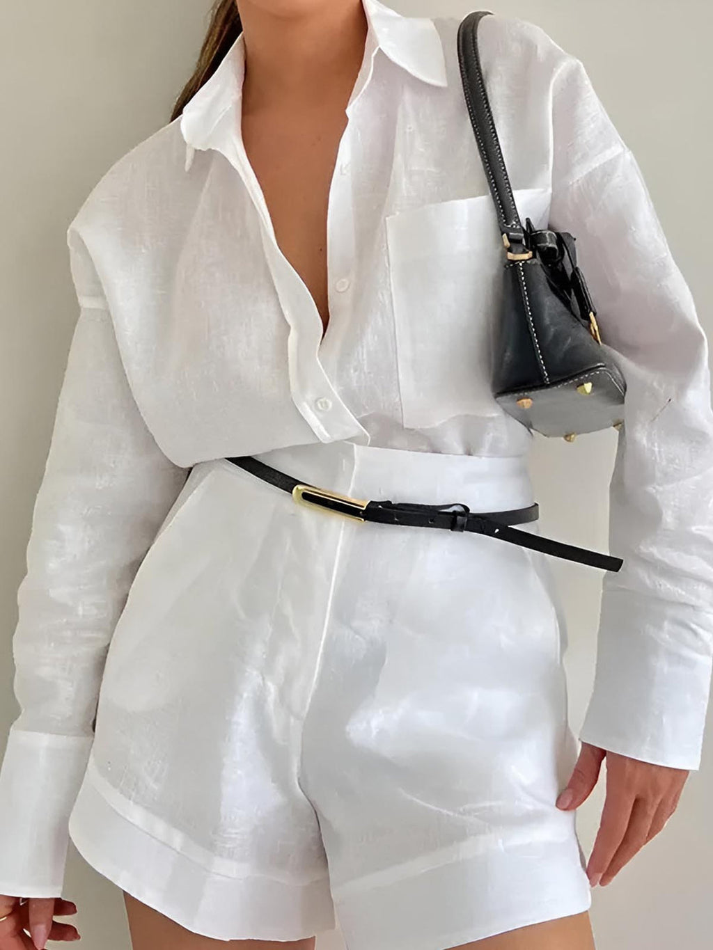 Powder Blue High-Waist Shorts Set