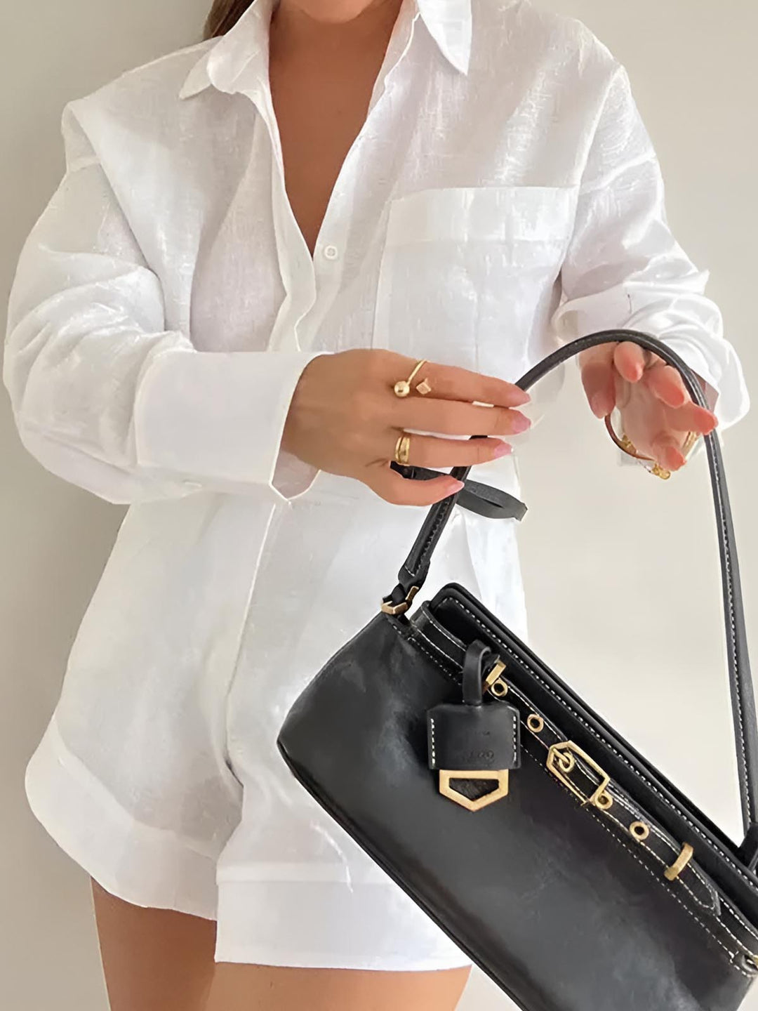 Powder Blue High-Waist Shorts Set