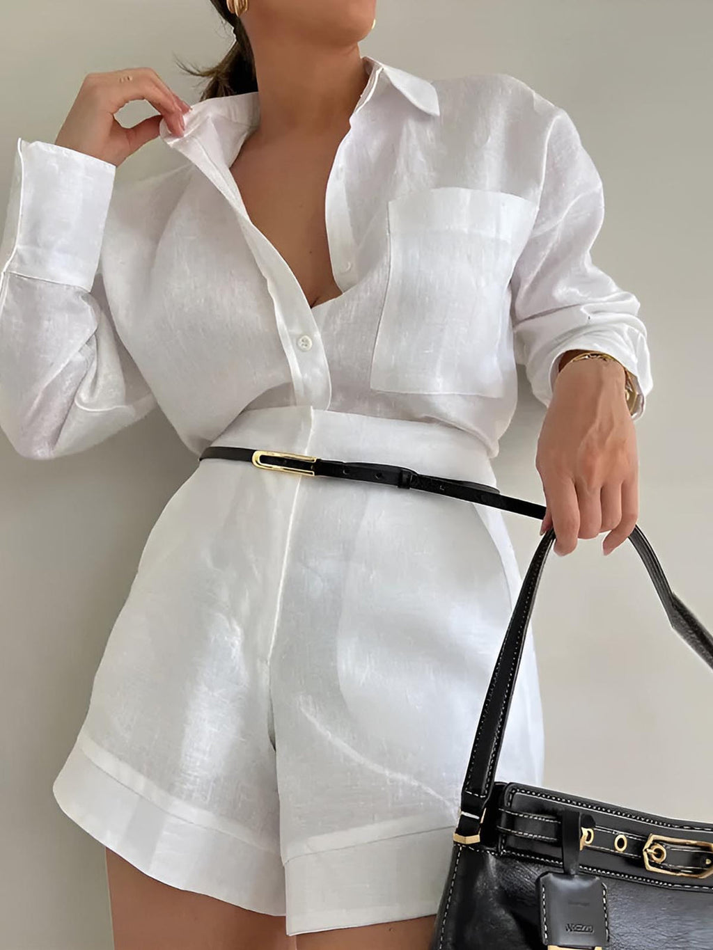 Powder Blue High-Waist Shorts Set