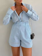 Powder Blue High-Waist Shorts Set