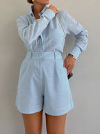 Powder Blue High-Waist Shorts Set