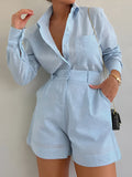 Powder Blue High-Waist Shorts Set