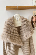 Diana Tricot Faux Fur Collar Ribbed Knit Cardigan