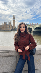 Banbury Suede Belted Funnel-Neck Jacket in Burgundy