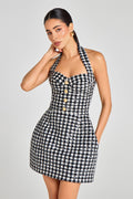 Béatrice Tweed Halter Button Mini Dress
