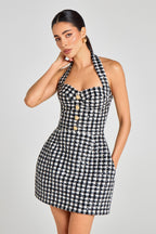 Béatrice Tweed Halter Button Mini Dress