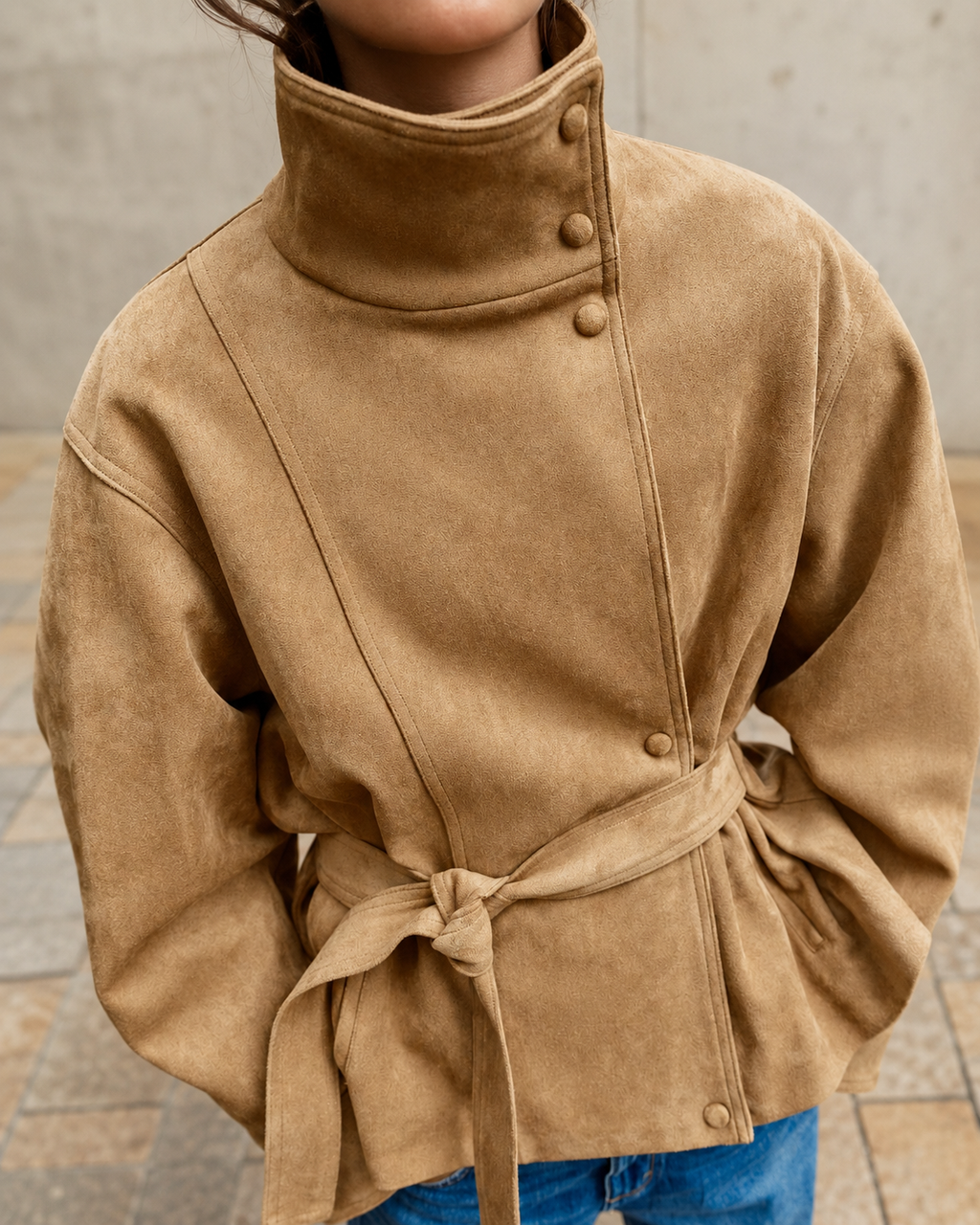 Banbury High-Neck Belted Suede Jacket