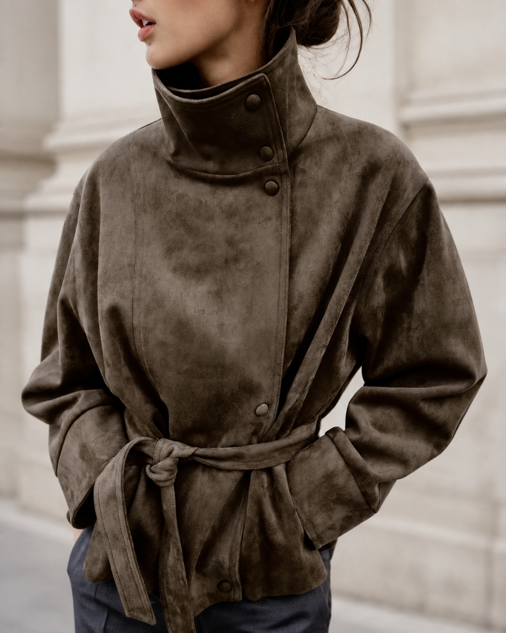 Banbury High-Neck Belted Suede Jacket