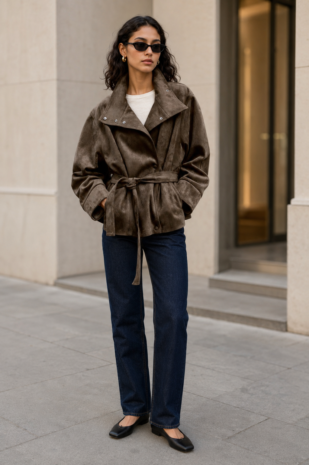 Banbury High-Neck Belted Suede Jacket