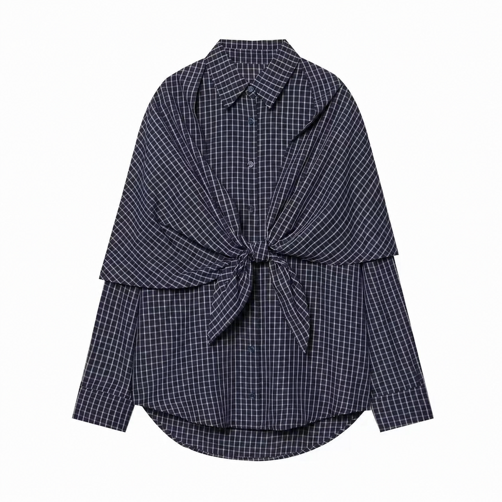 Vintage Century Plaid Scarf-Tie Shirt
