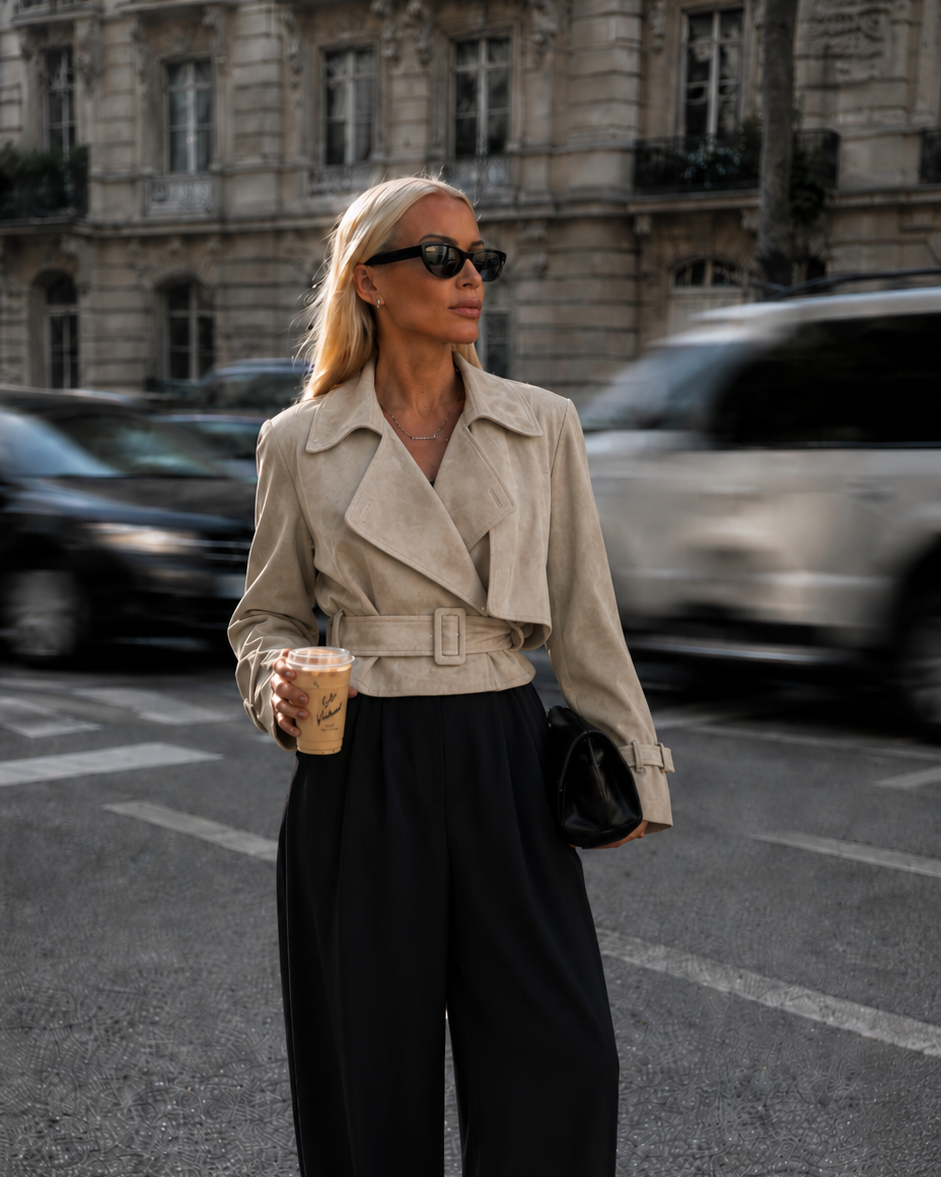 Banbury Faux Suede Cropped Trench Jacket