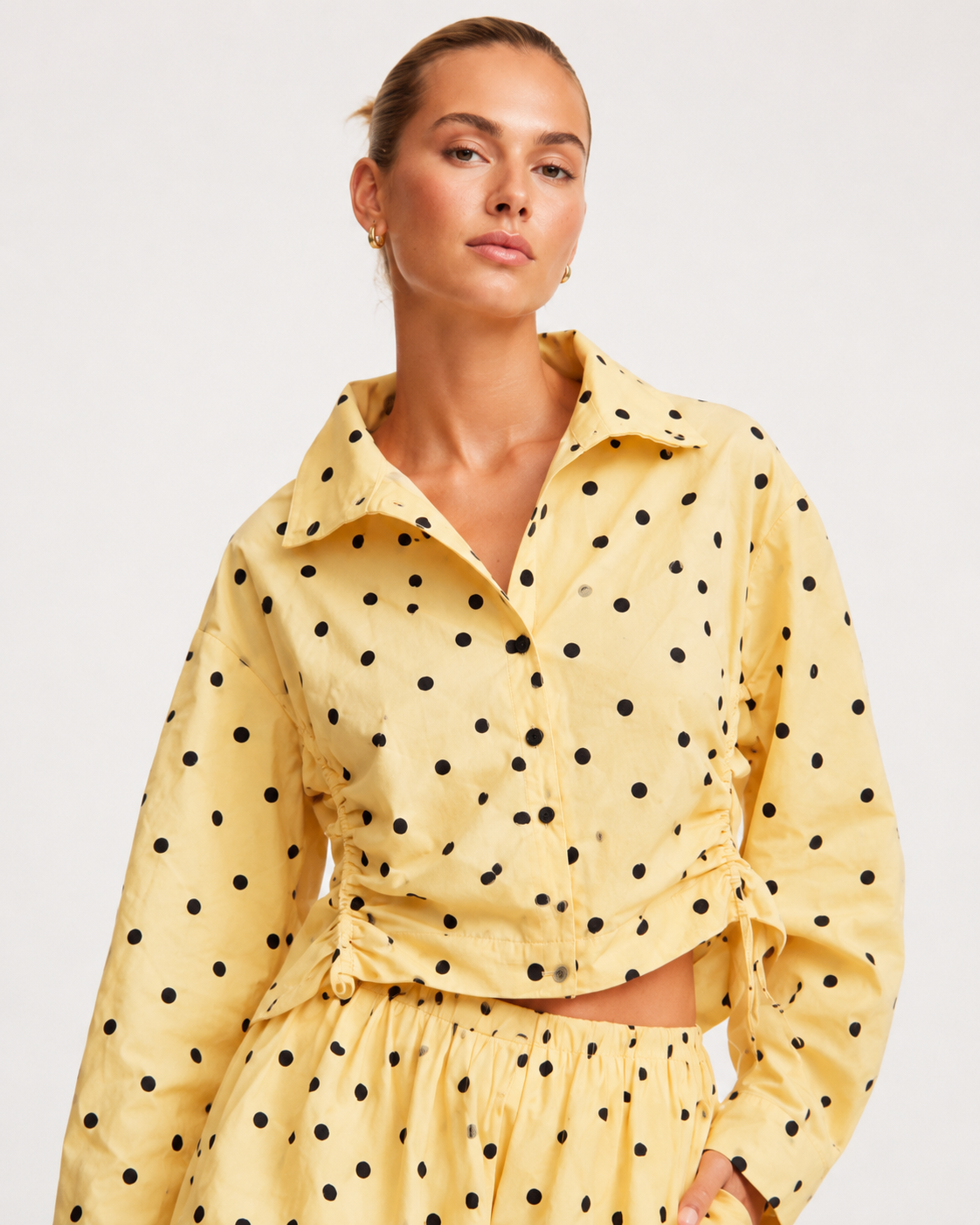 Butter Yellow Polka Dot Jacket & Bubble Shorts Set