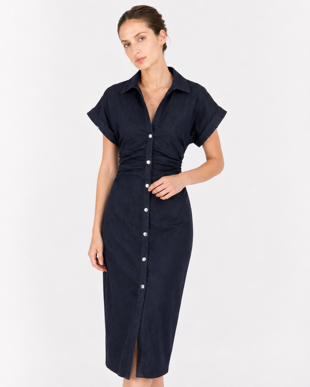 Diana Tricot Snatched Waist Denim Midi Dress