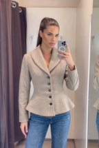 Béatrice Herringbone Shawl-Collar Peplum Jacket