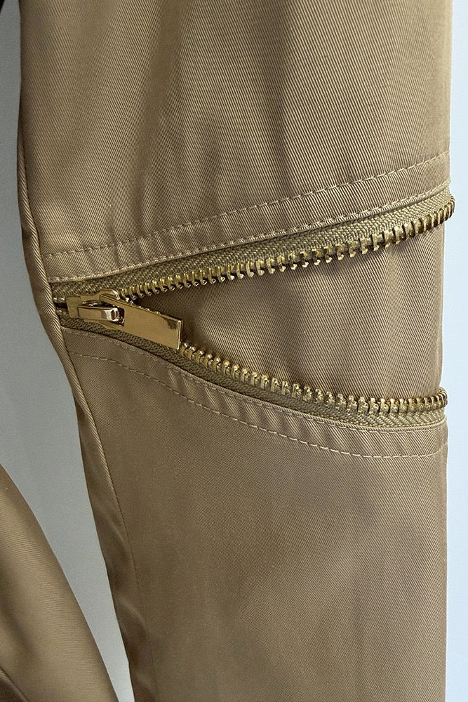 Vintage Century Belted Zip-Detail Long Trench in Khaki