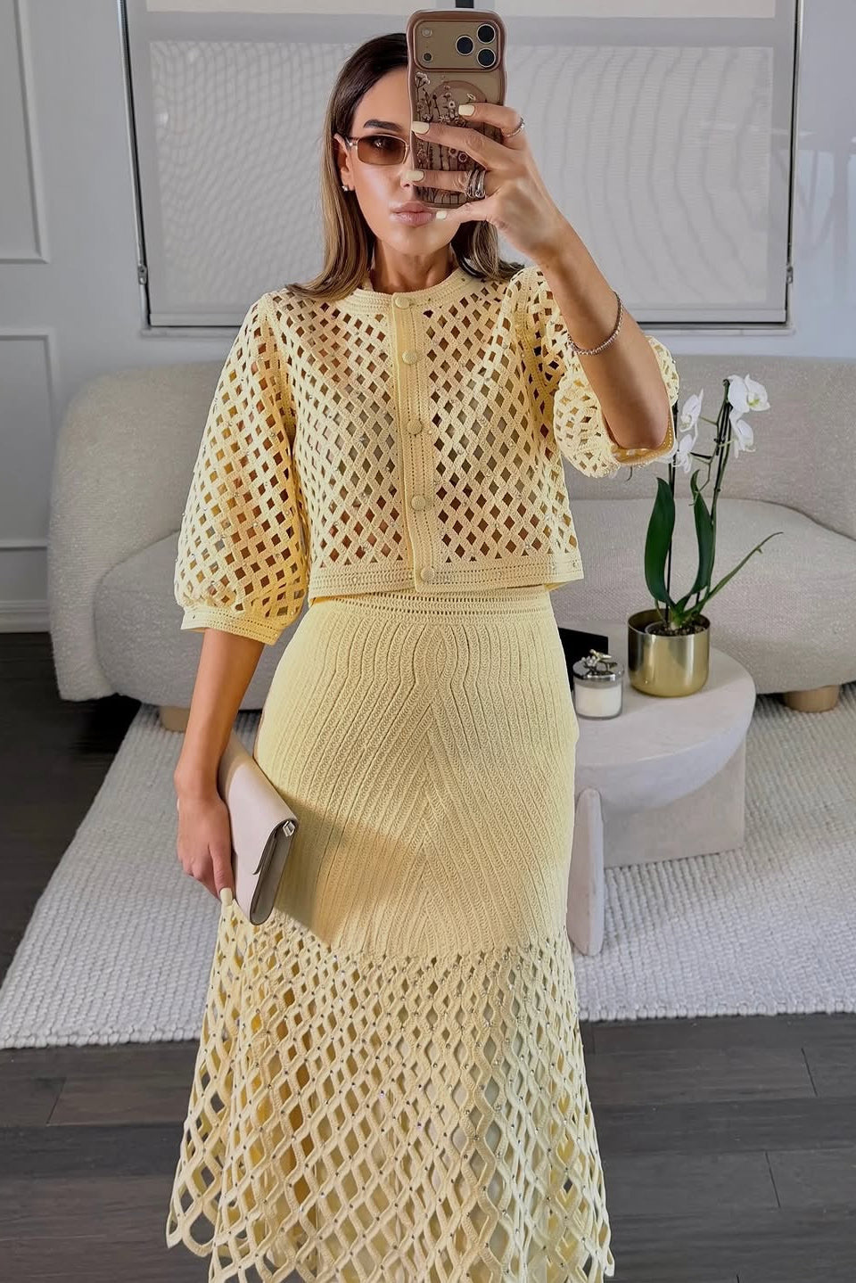 Anaïs Embellished Knit Cardigan in yellow