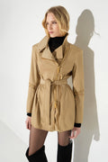 Vintage Century Belted Zip-Detail Long Trench in Khaki