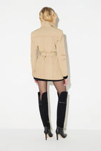 Vintage Century Belted Zip-Detail Long Trench in Khaki