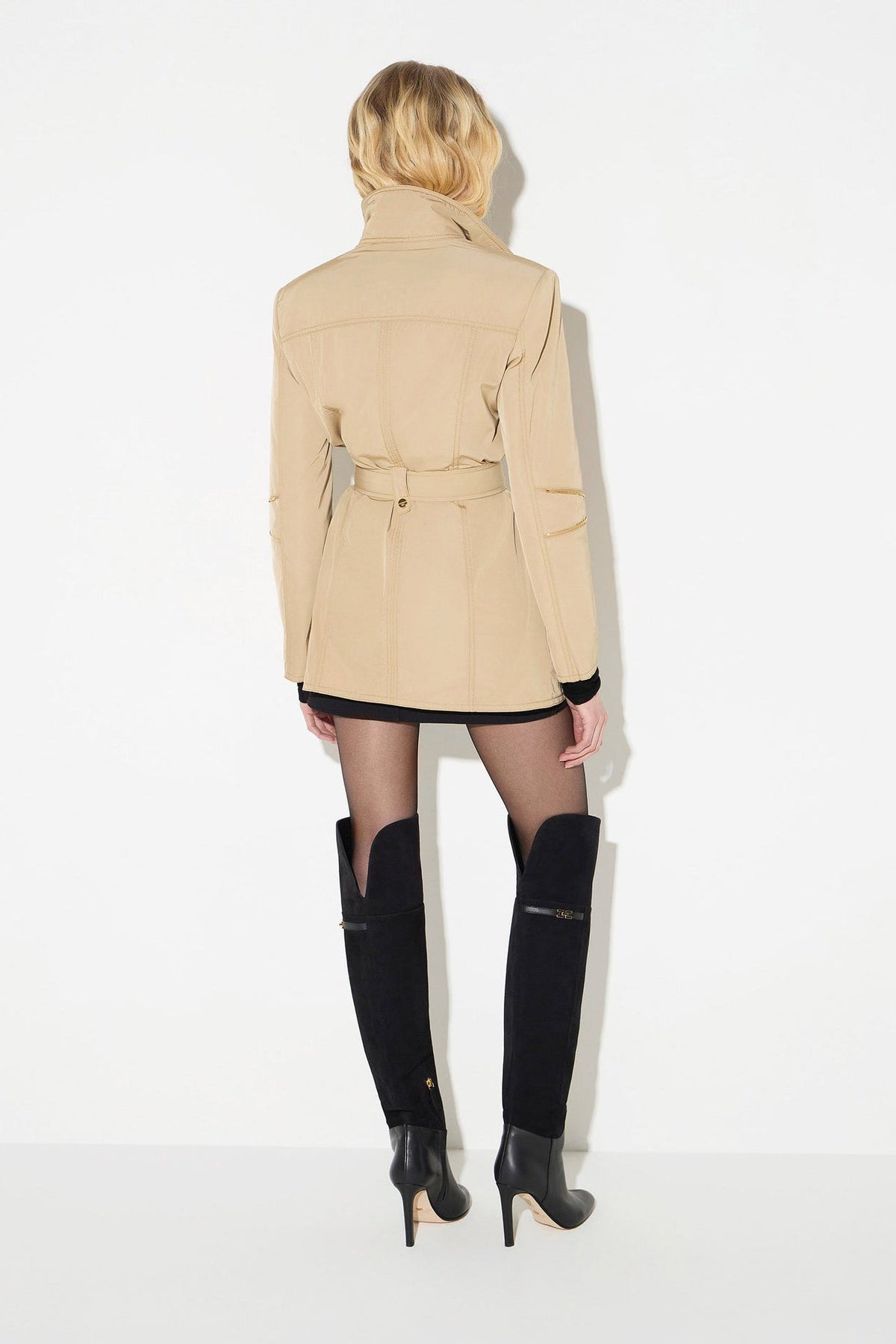 Vintage Century Belted Zip-Detail Long Trench in Khaki