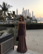 Valentine Asymmetric Maxi Dress brown