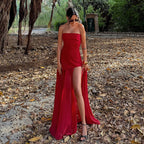 Valentine Asymmetric Maxi Dress red