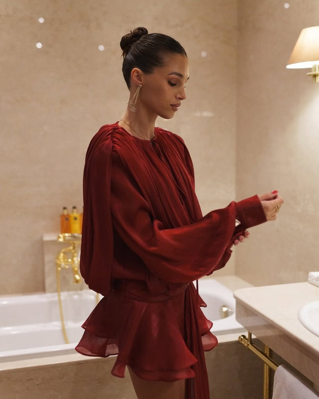 Rosella Pleated Ruffled Mini Dress