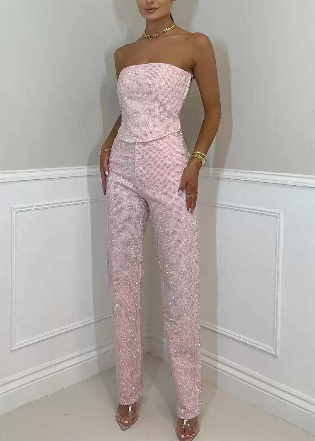 Set di corsetto e jeans in denim diamanté juniper