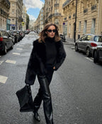 Ferryhill Black Faux Fur Lapel Coat
