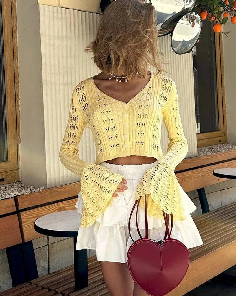 Kendall Flare Sleeve Crochet Knit Top