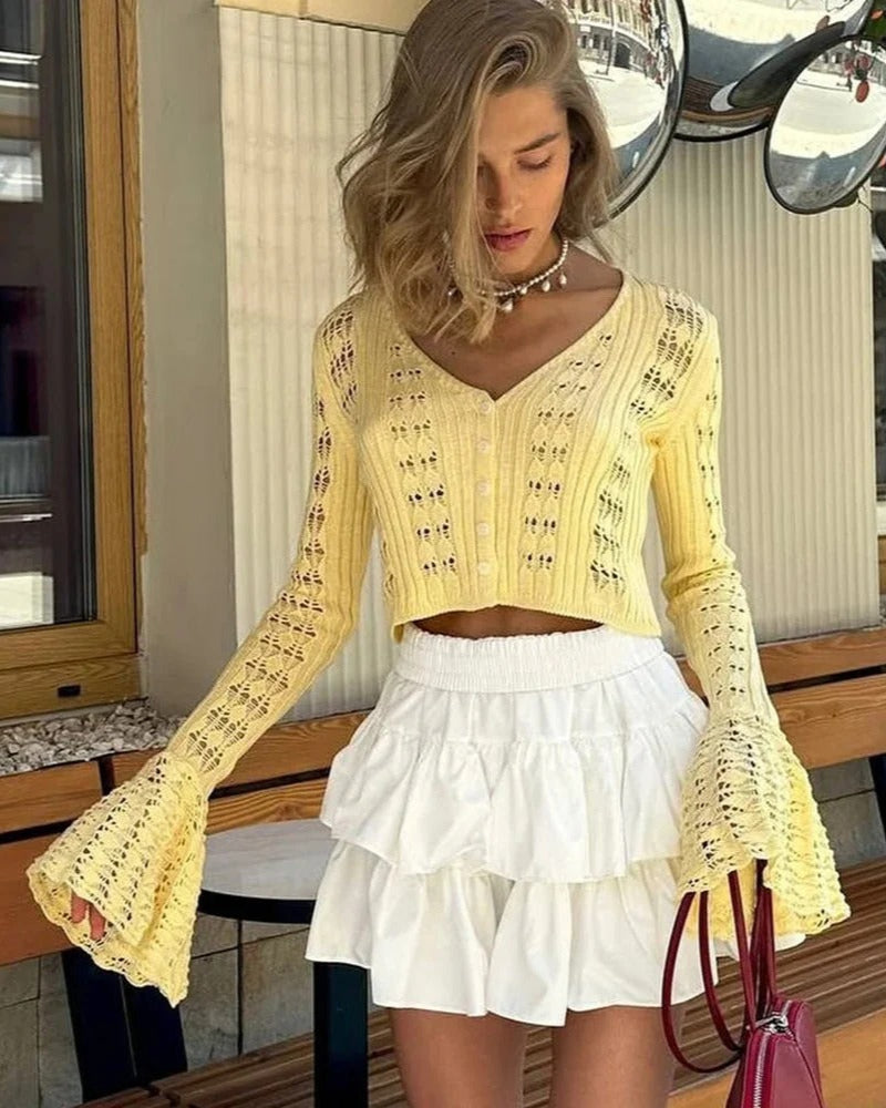 Kendall Flare Sleeve Crochet Knit Top