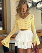 Kendall Flare Sleeve Crochet Knit Top