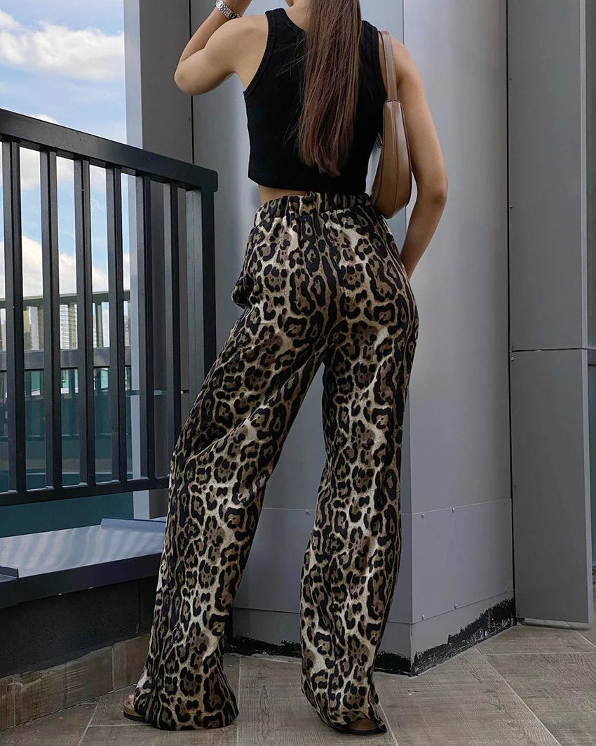 Mach & Aliza Wide-Leg Leopard Pants