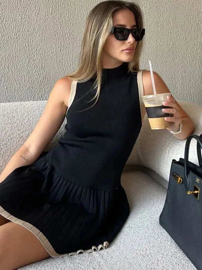 Kendall Drop-Waist Contrast Knit Dress