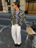 Kendall Zebra Print Cropped Blazer street style
