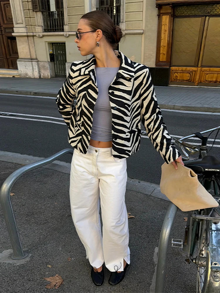Kendall Zebra Print Cropped Blazer street style