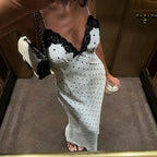 Kendall Lace Trim Polka Dot Maxi Dress