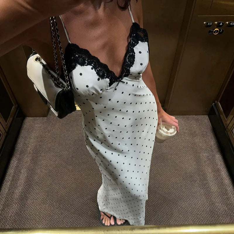 Kendall Lace Trim Polka Dot Dress