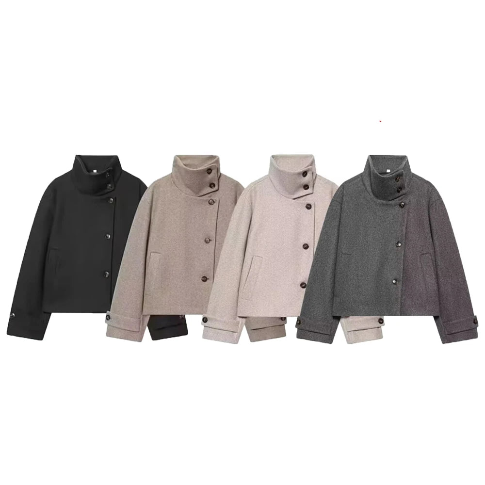 Diana Tricot Stand Collar Cropped Wool Jacket - colour range