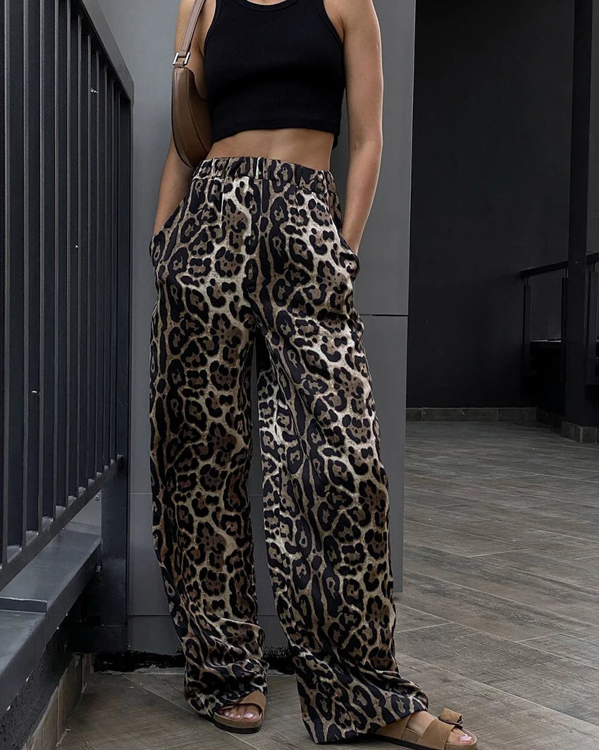 Mach & Aliza Wide-Leg Leopard Pants