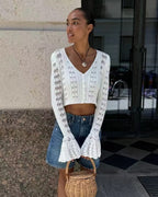 Kendall Flare Sleeve Crochet Knit Top
