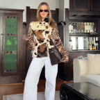 Ferryhill Faux Fur Fawn Print Cropped Jacket - full look