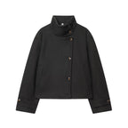 Diana Tricot Stand Collar Cropped Wool Jacket in Black